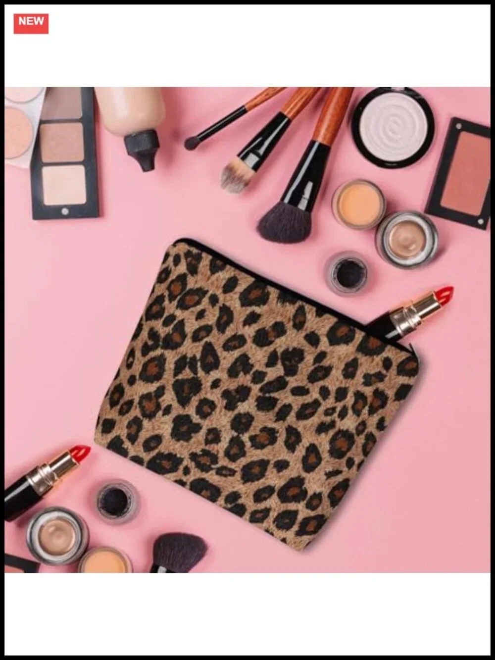 Leopard Print Flax Cosmetic Bag Travel Toiletry Organizer with Zipper